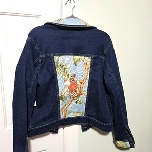 Women's Denim Jacket with Jungle Print Embellishment, Custom